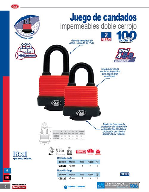 Candado impermeable, llave estándar Lock - FERRETERÍA WITZI