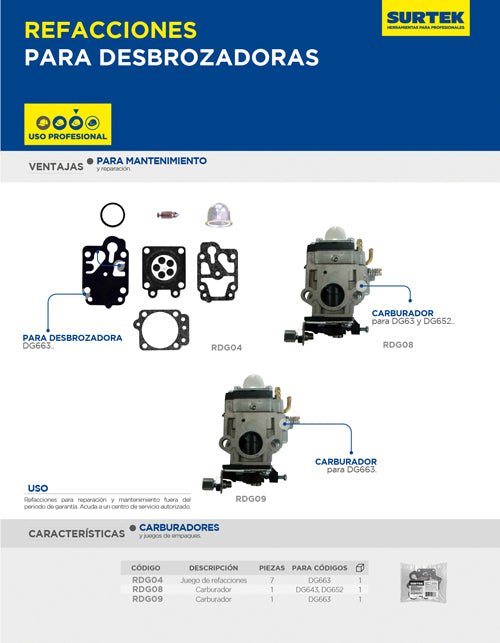 Carburador para desbrozadora 43 - 52 CC Surtek - FERRETERÍA WITZI