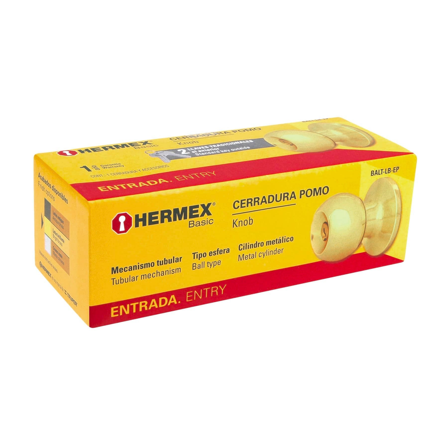 Cerradura pomo, LB, entrada, tubular, Hermex Basic - FERRETERÍA WITZI