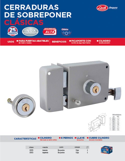 Cerradura sobreponer clásica función derecha , llave de puntos, en caja Lock - FERRETERÍA WITZI