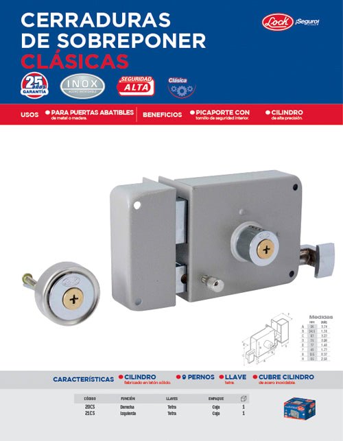 Cerradura sobreponer clásica función derecha , llave tetra, en caja Lock - FERRETERÍA WITZI