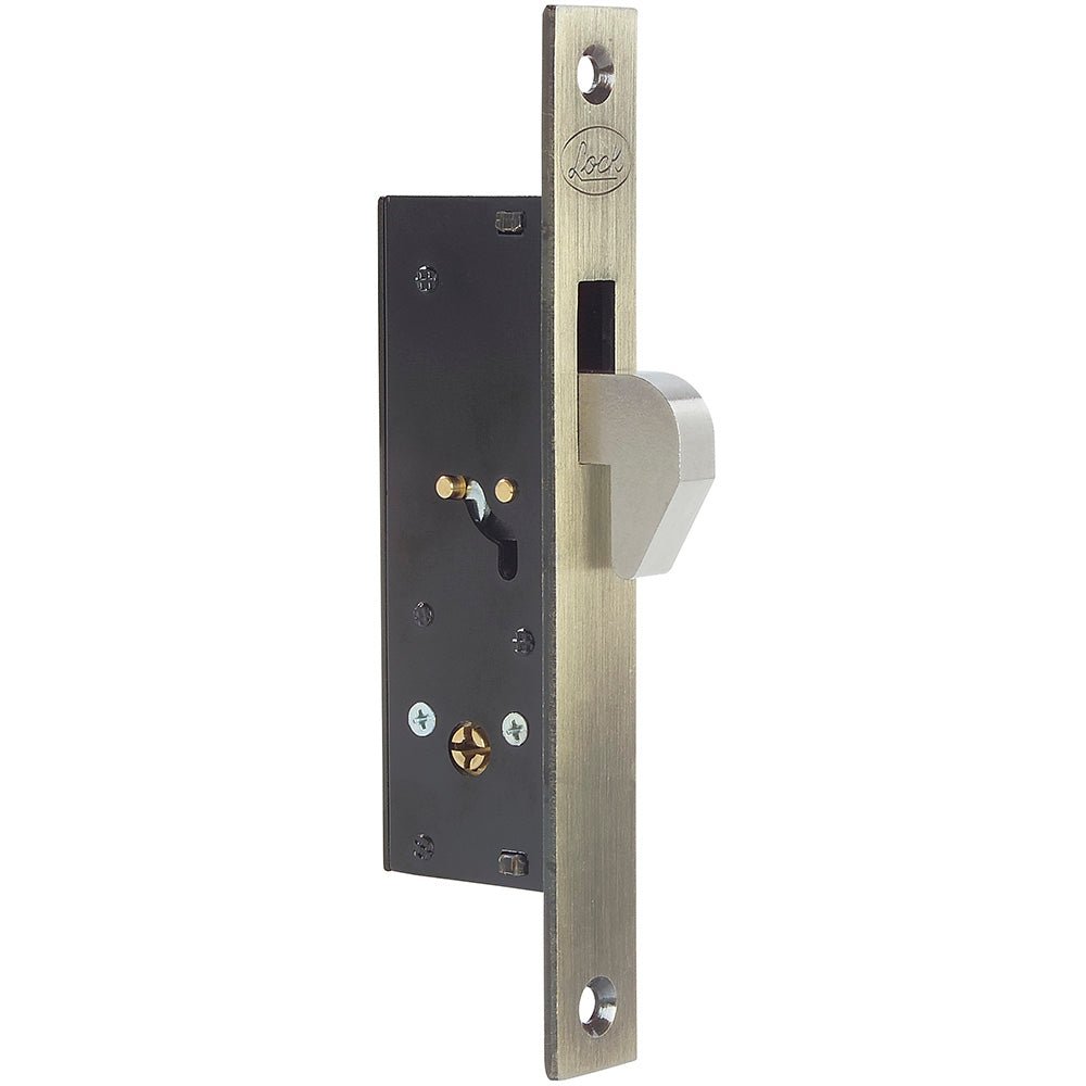 Cerrojo para embutir de gancho, latón antiguo, llave tetra, en caja Lock - FERRETERÍA WITZI