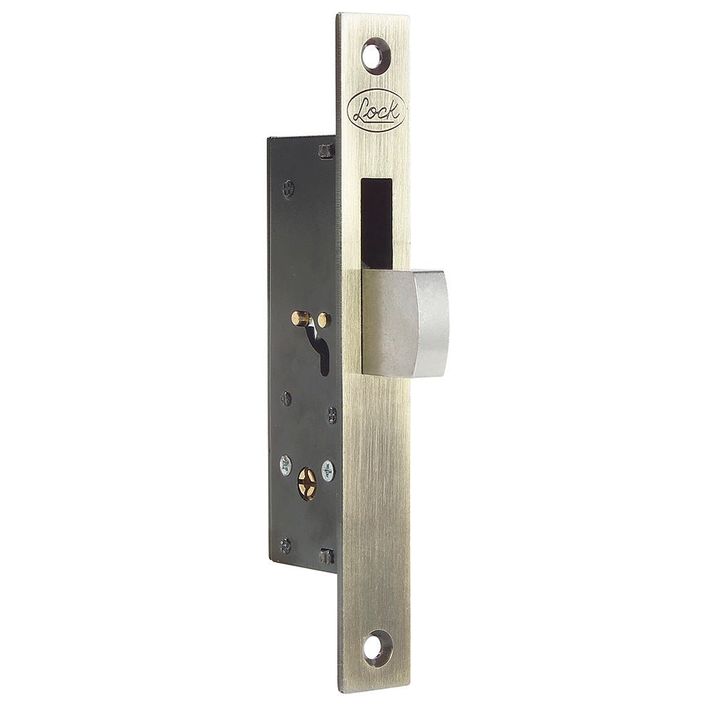 Cerrojo para embutir de paleta, latón antiguo, llave tetra, en caja Lock - FERRETERÍA WITZI