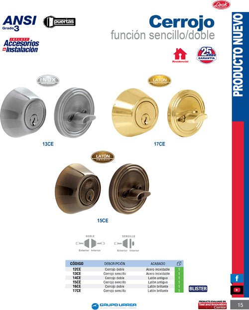 Cerrojo residencial función doble, acero inoxidable, llave estándar, blíster Lock - FERRETERÍA WITZI