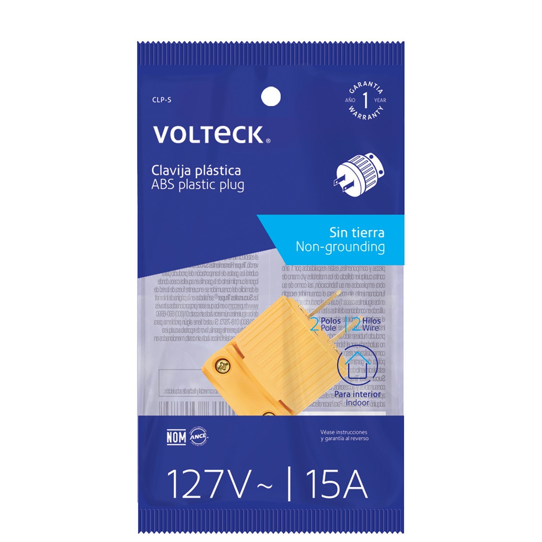 Clavija industrial, plástica, sin tierra, Volteck - FERRETERÍA WITZI