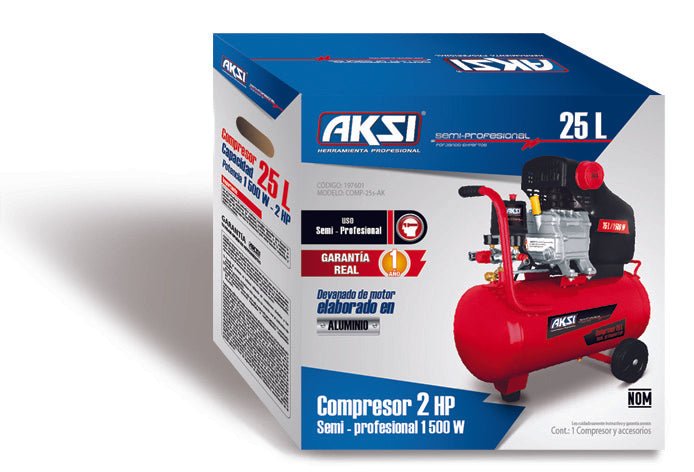Compresor 25 L / 1 500 W 2 HP, Aksi - FERRETERÍA WITZI