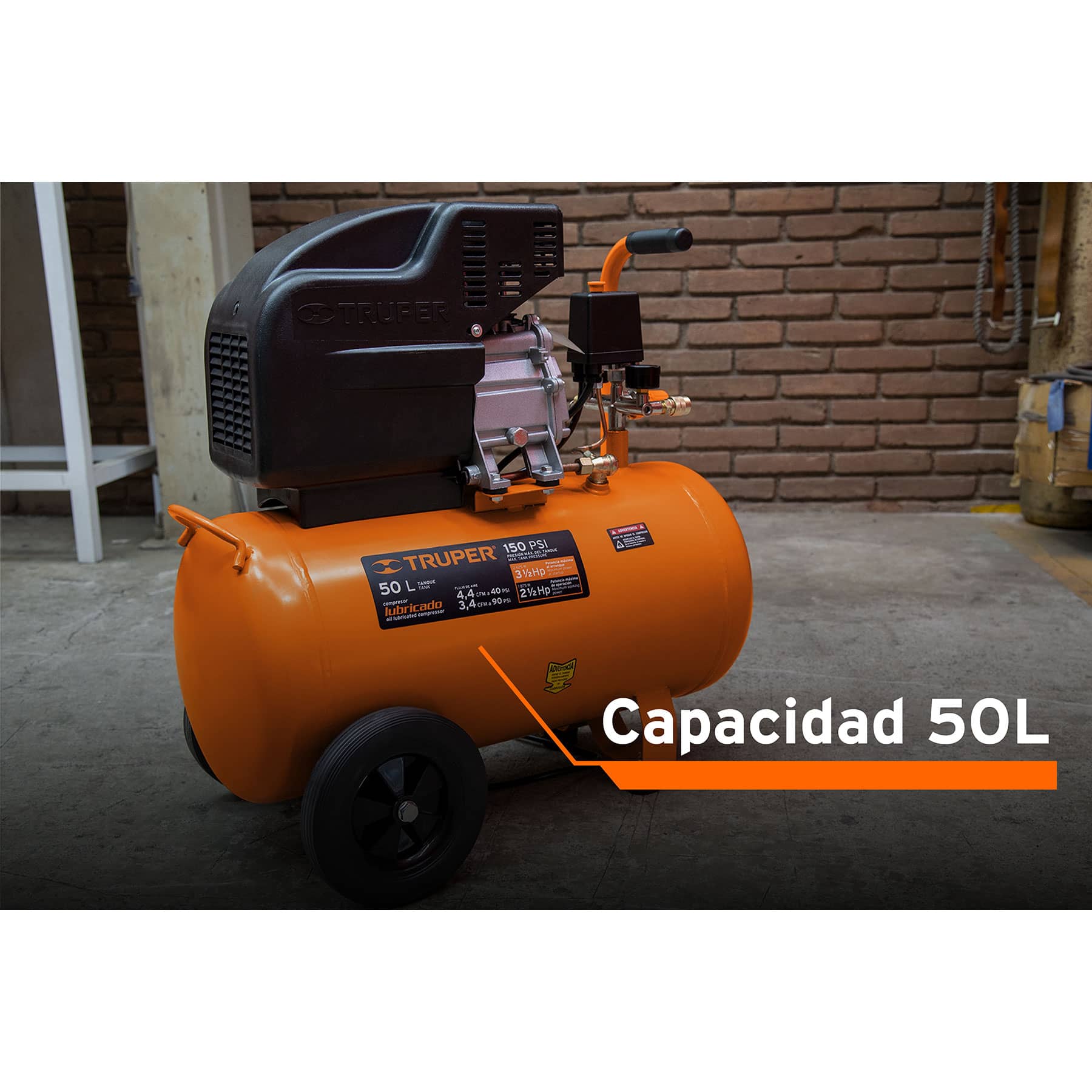 Compresor horizontal, 50 L, 3-1/2 HP, 127 V, Truper - FERRETERÍA WITZI