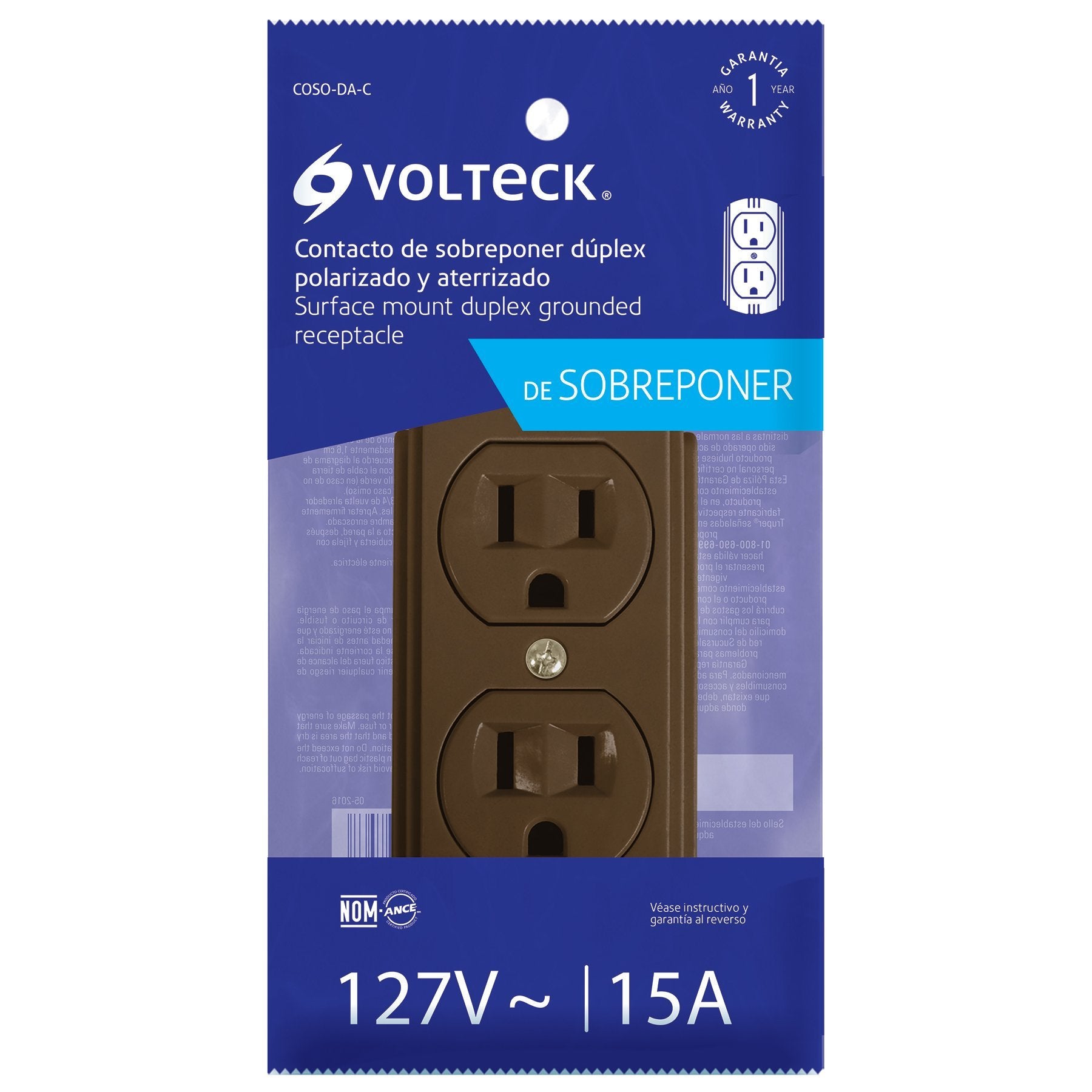 Contacto De Sobreponer Dúplex, 2 Polos + Tierra, Café, Volteck - FERRETERÍA WITZI