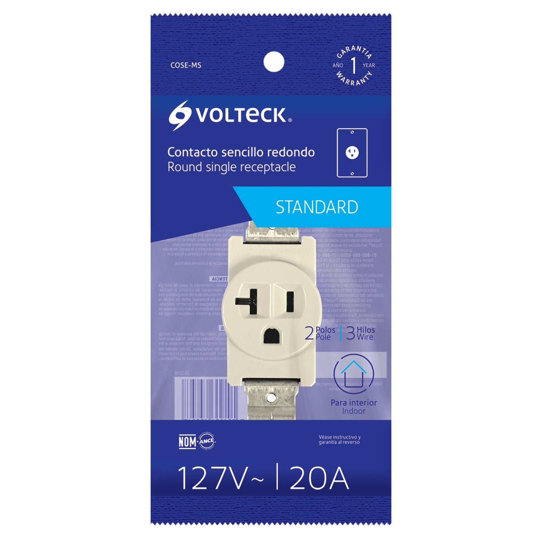 Contacto Sencillo, Redondo, 20A, Línea Estandar, Volteck - FERRETERÍA WITZI