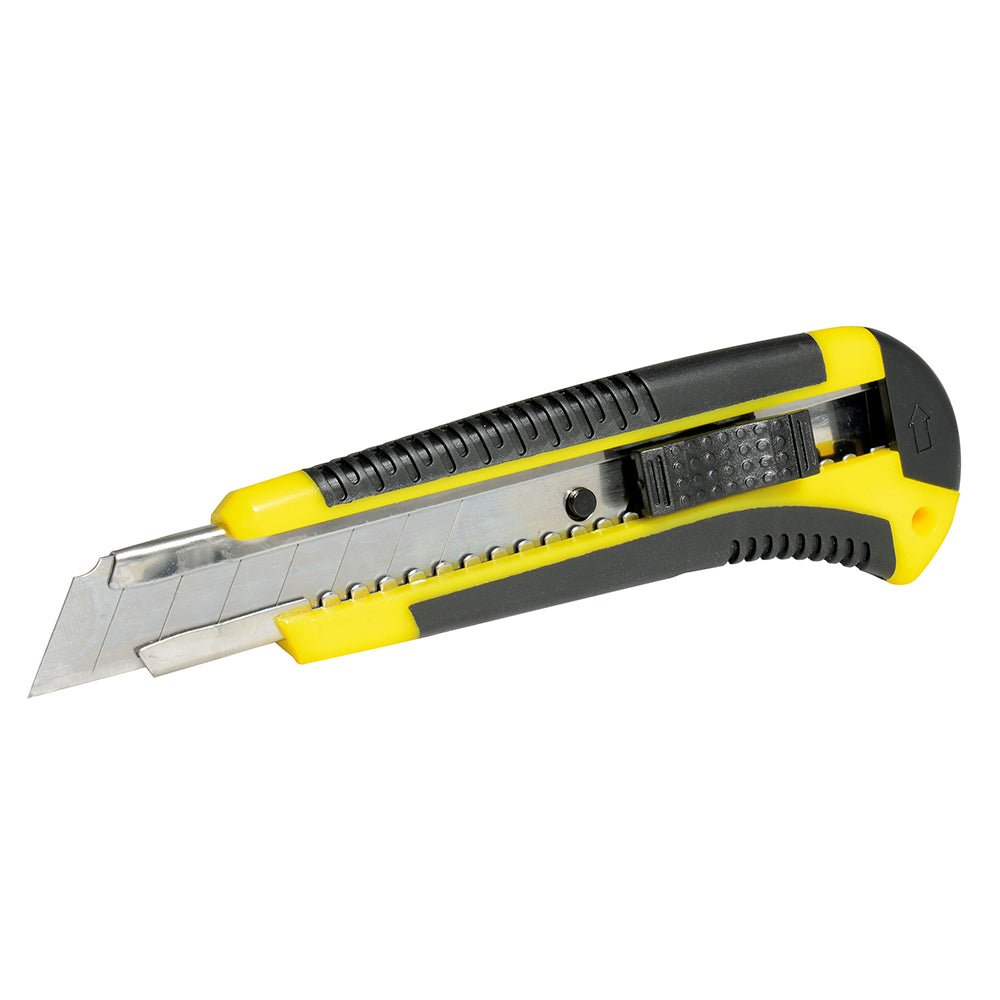 Cutter con cuerpo de plástico recubierto bimaterial de 18 mm, cambio automático de navaja Surtek - FERRETERÍA WITZI