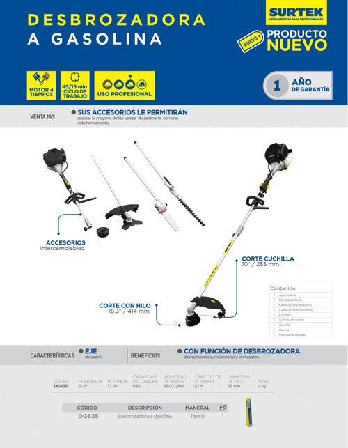 Desbrozadora a gasolina 16.3" 35 cc Surtek - FERRETERÍA WITZI