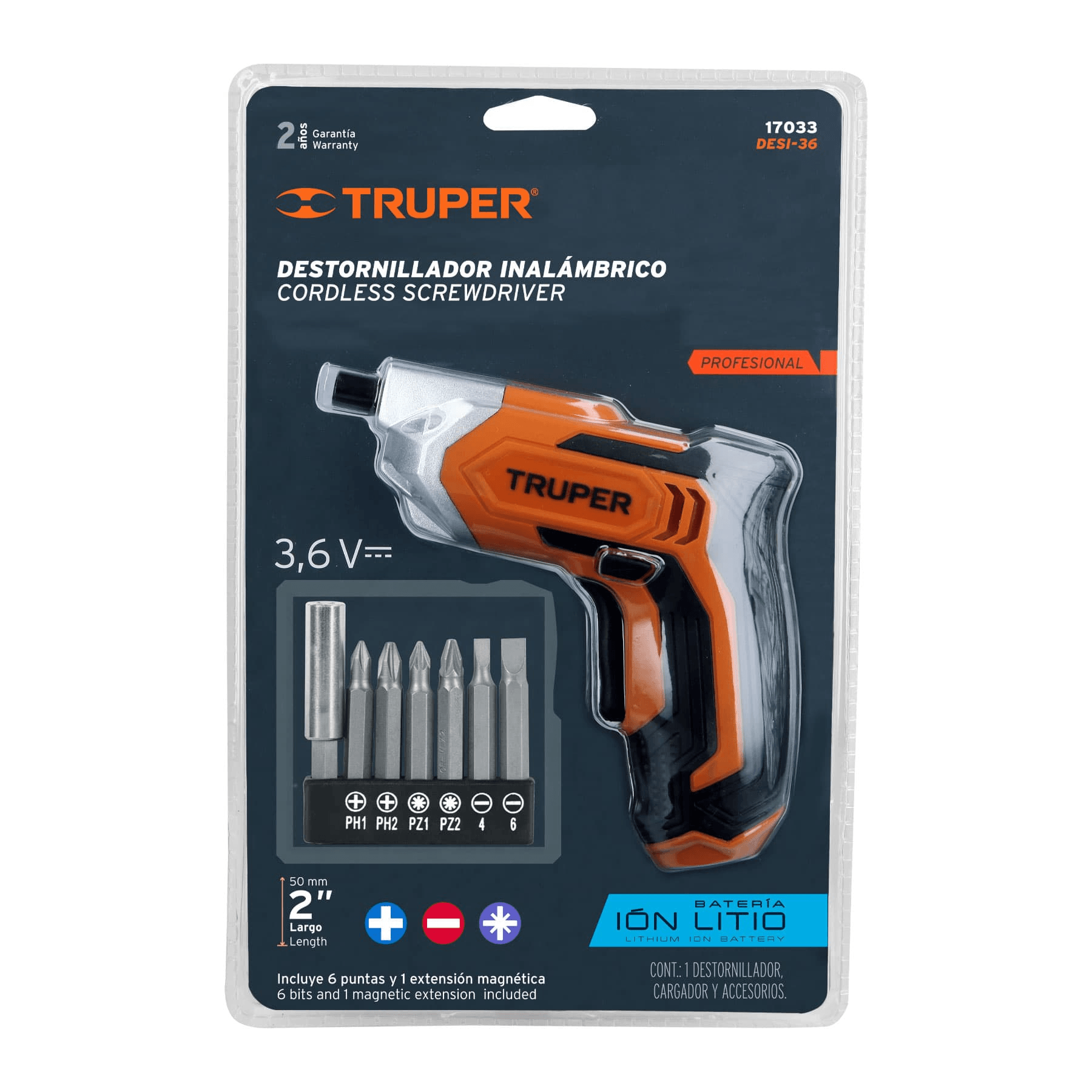 Destornillador inalámbrico, batería Ion Litio 3.6 V - FERRETERÍA WITZI