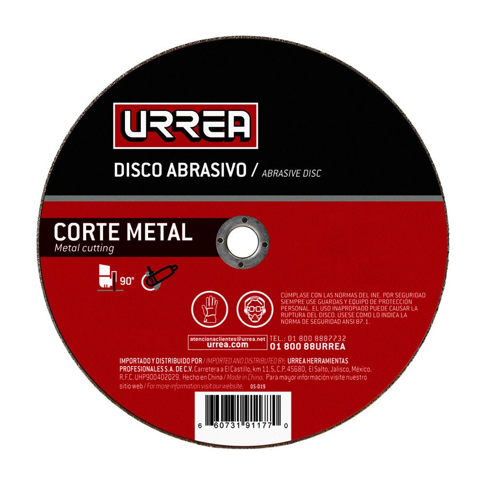 Disco abrasivo de 4-1/2", 4000 rpm- 13 300 rpm tipo: 1 Urrea. - FERRETERÍA WITZI