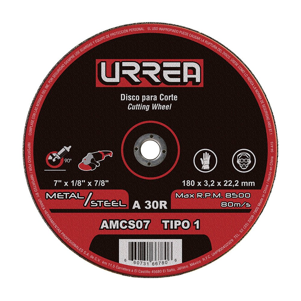 Disco abrasivo de 4-1/2", 4000 rpm- 13 300 rpm tipo: 1 Urrea. - FERRETERÍA WITZI