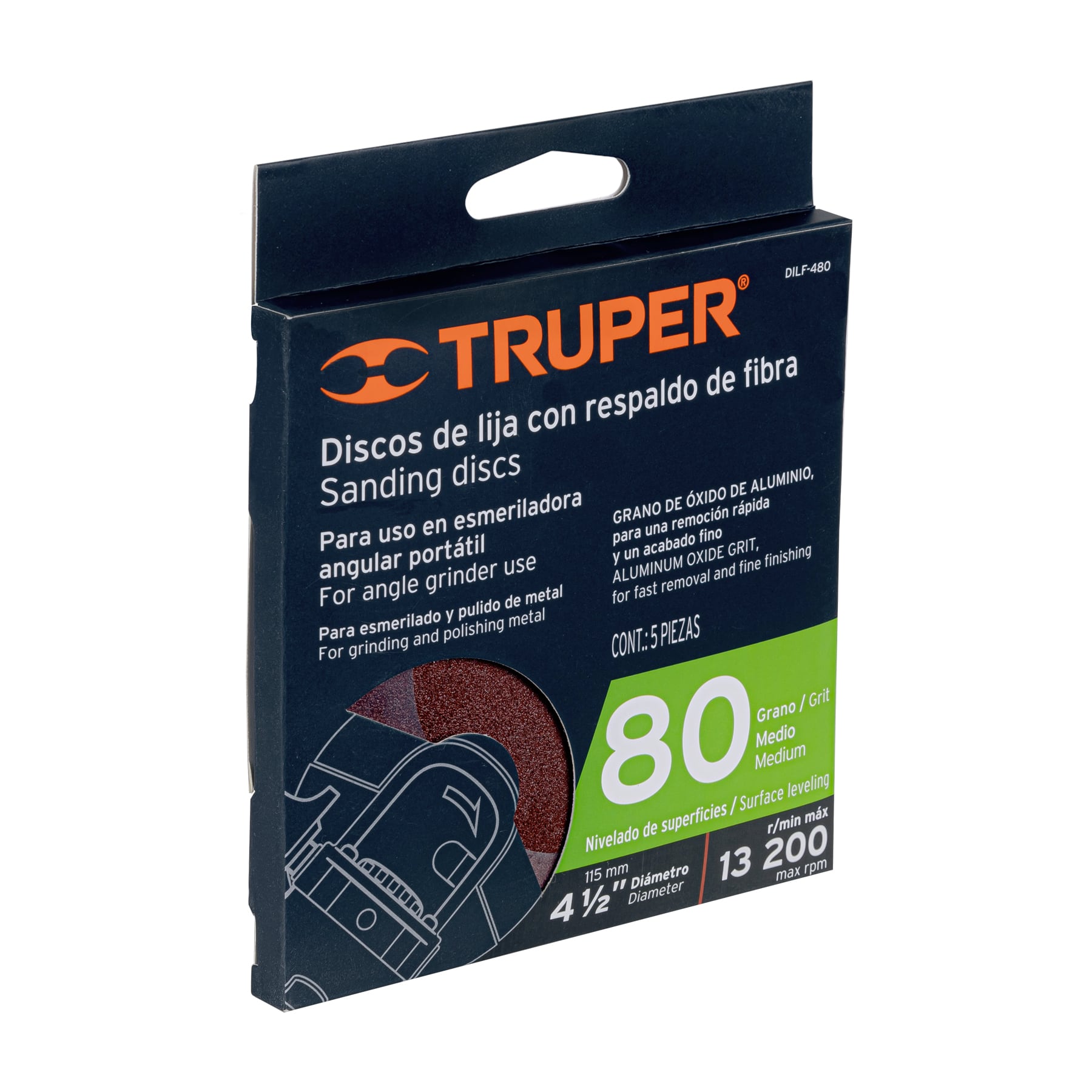 Disco de Lija 4-1/2" con Respaldo de Fibra, Grano 80 - FERRETERÍA WITZI