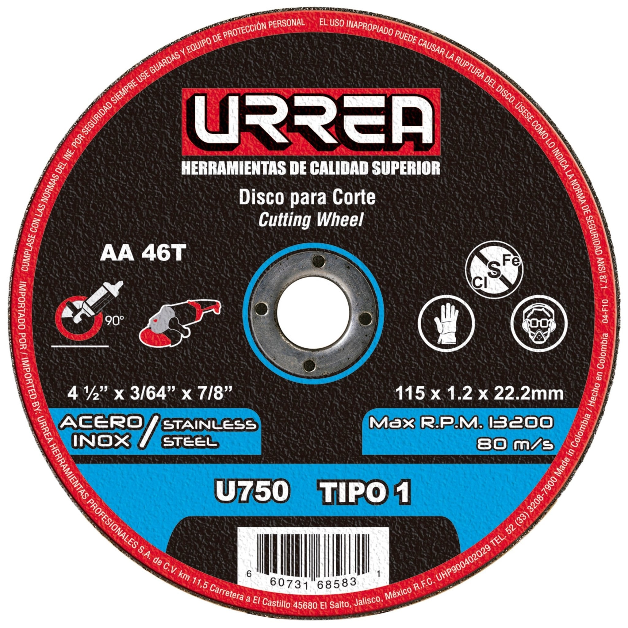 Disco t/1 inox4-1/2x3/64"m/pes Urrea - FERRETERÍA WITZI