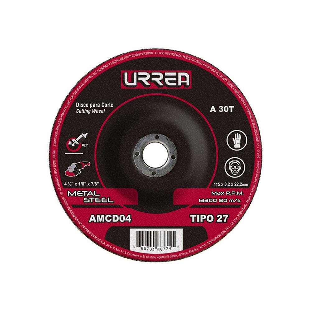 Disco Tipo 27 para metal 4-1/2 X 1/8" General Urrea. - FERRETERÍA WITZI