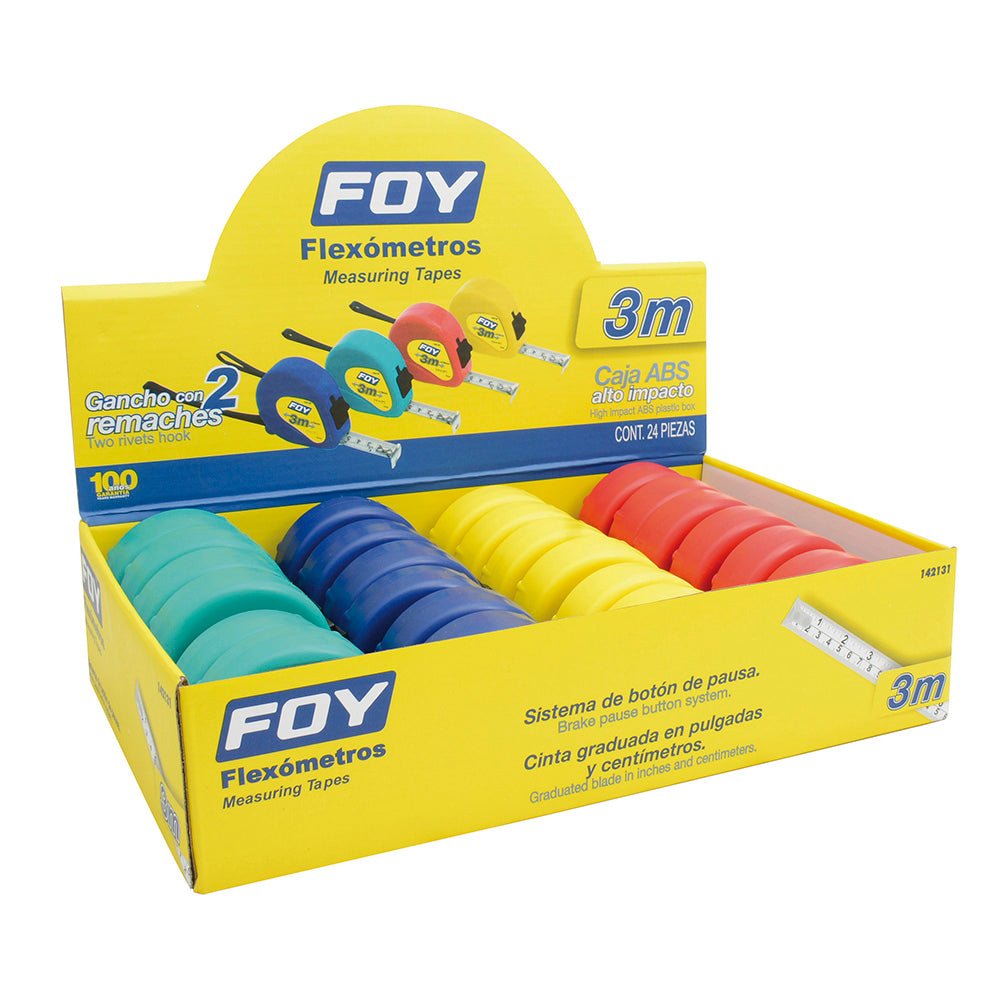 Display de flexómetros 3mx1/2"azules en display Foy. - FERRETERÍA WITZI