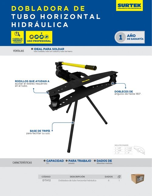 Dobladora de tubo horizontal hidráulica 12 ton Surtek - FERRETERÍA WITZI
