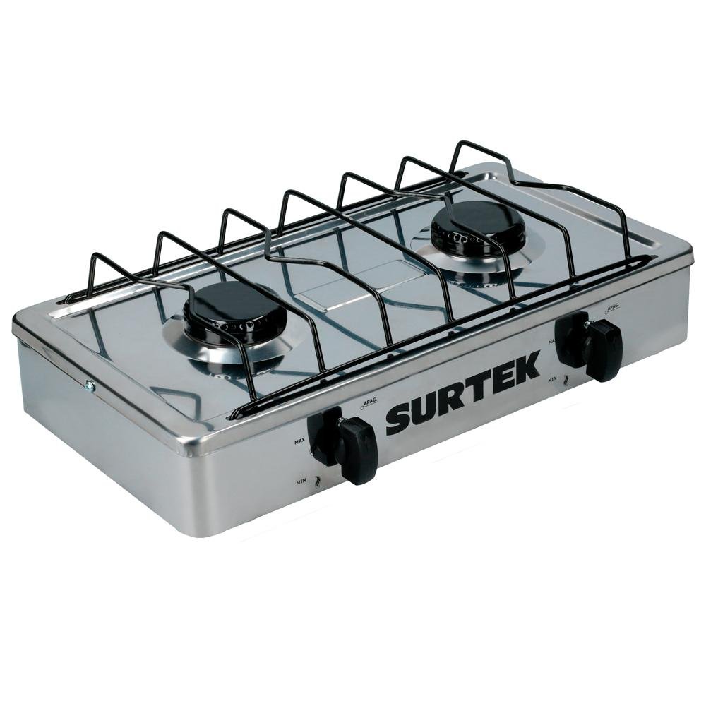 Estufa De Gas Con 2 Quemadores 100% Acero Inoxidable Surtek. - FERRETERÍA WITZI