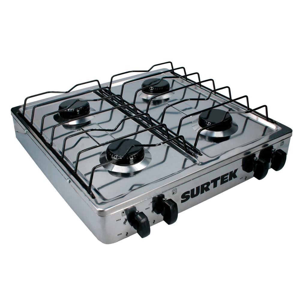 Estufa De Gas Con 4 Quemadores 100% Acero Inoxidable Surtek. - FERRETERÍA WITZI