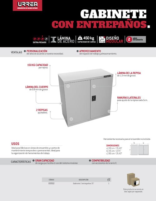 Gabinete modular 2 entrepaños 35" serie X Urrea - FERRETERÍA WITZI