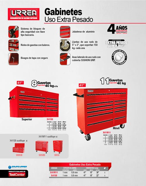 Gabinete móvil 11 gavetas 41" serie X Urrea - FERRETERÍA WITZI