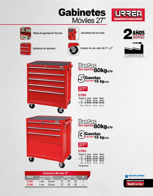 Gabinete móvil 3 gavetas 27" serie I Urrea - FERRETERÍA WITZI