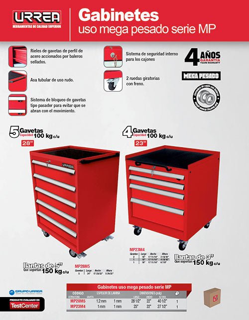Gabinete móvil 4 gavetas 23" serie MP Urrea - FERRETERÍA WITZI