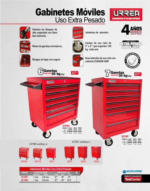 Gabinete móvil 7 gavetas 27" serie X Urrea - FERRETERÍA WITZI