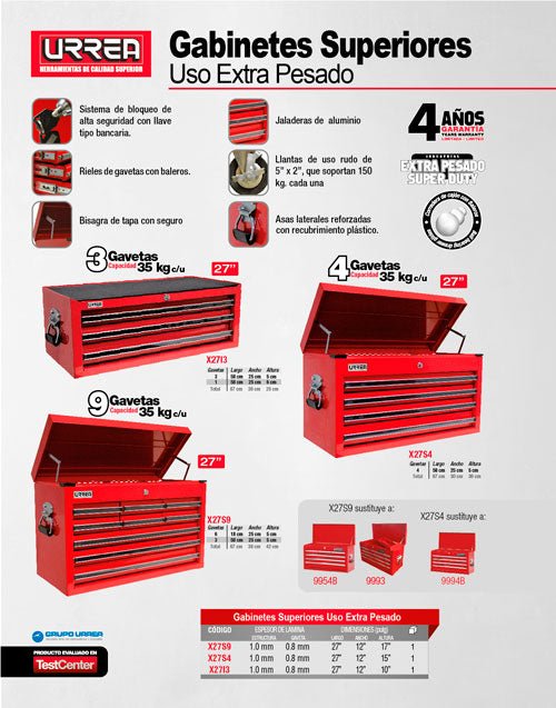 Gabinete superior 9 gavetas 27" serie X Urrea - FERRETERÍA WITZI