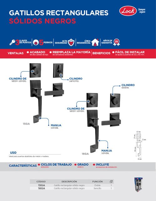 Gatillo keystone color negro con función doble Lock - FERRETERÍA WITZI
