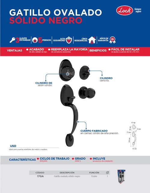 Gatillo ovalado color negro con función sencilla Lock - FERRETERÍA WITZI