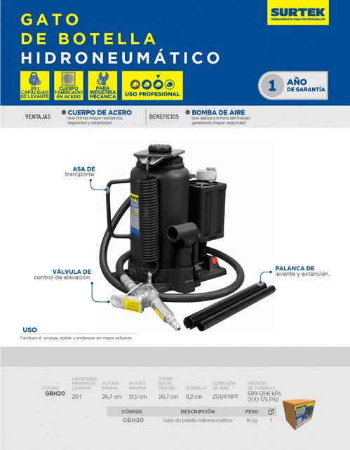 Gato hidroneumático 20t Surtek - FERRETERÍA WITZI