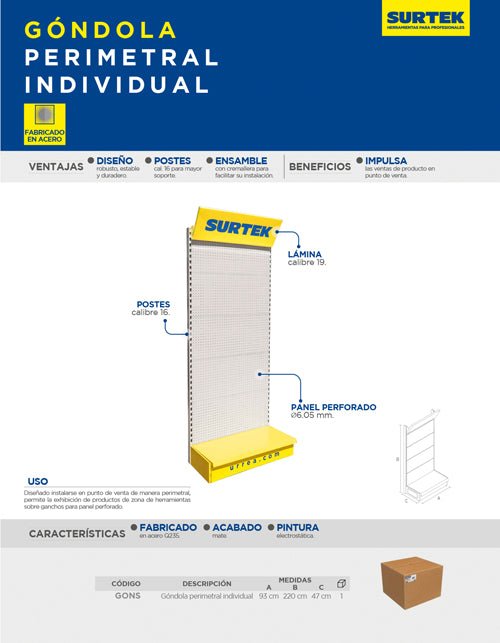Góndola perimetral con logo de Surtek - FERRETERÍA WITZI