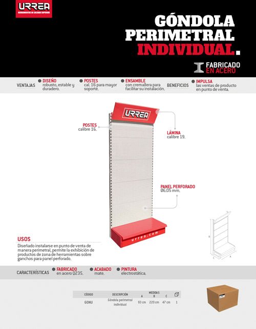 Góndola perimetral con logo de Urrea - FERRETERÍA WITZI