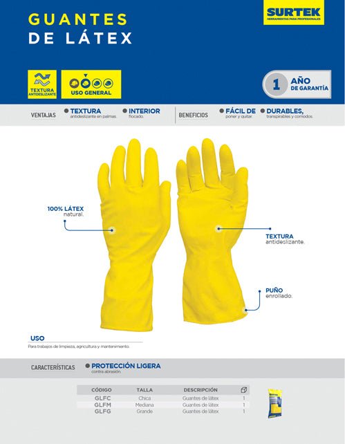 Guantes de látex de uso general Surtek - FERRETERÍA WITZI