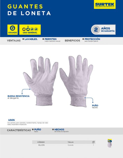 Guantes de loneta unitalla Surtek - FERRETERÍA WITZI
