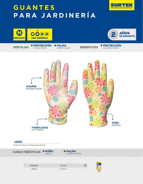 Guantes para jardinería de nailon talla M Foy - FERRETERÍA WITZI