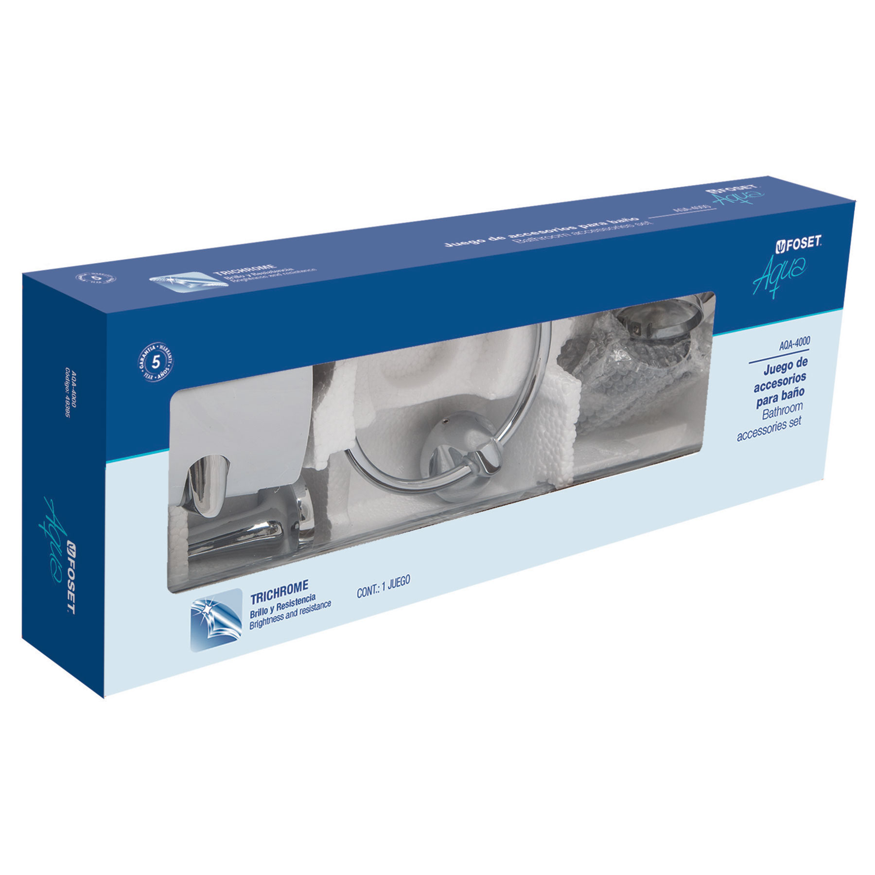 Juego accesorios para baño, 6 piezas, Aqua