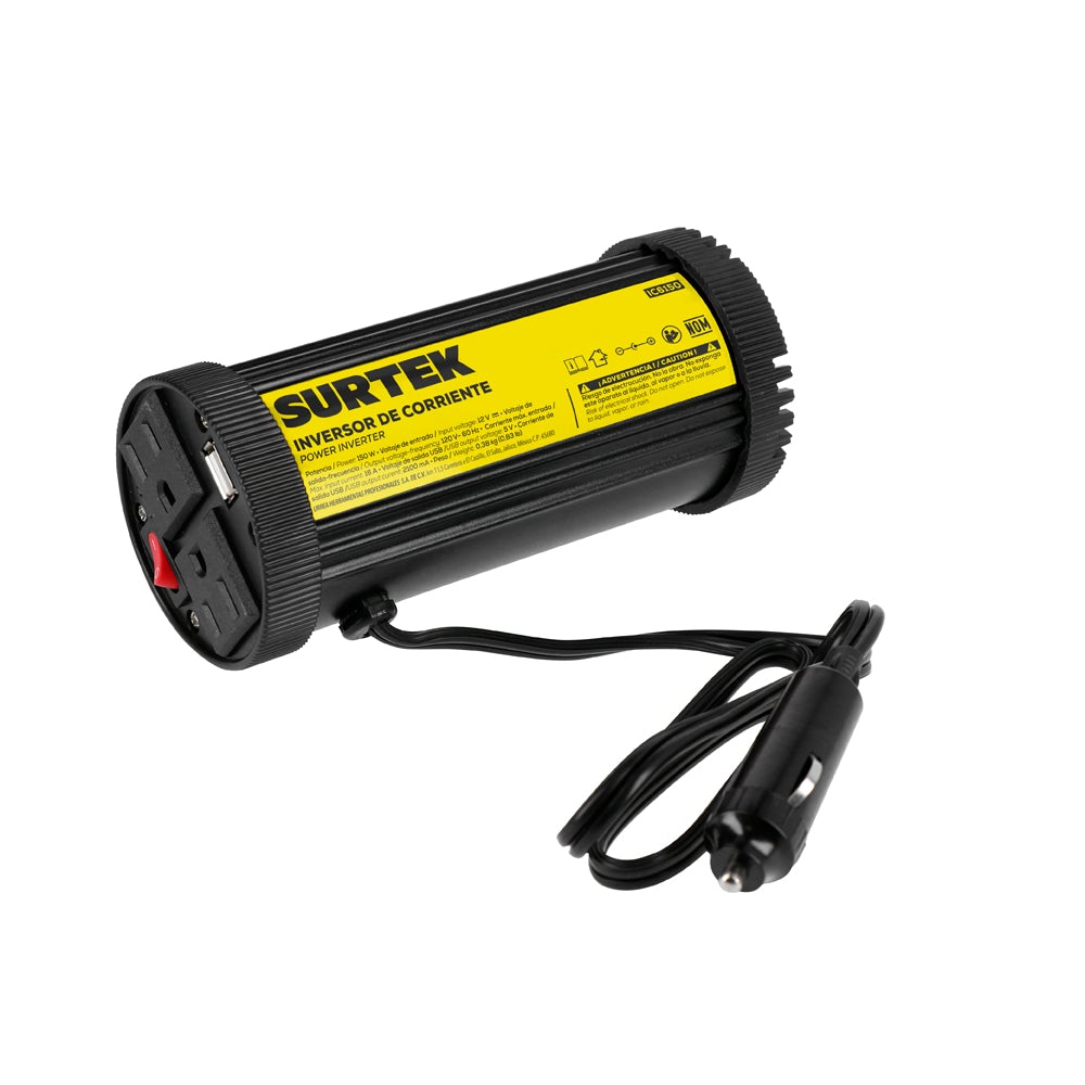 Inversor de corriente 150 W voltaje entrada DC 12 V y voltaje salida AC 120 V, Surtek - FERRETERÍA WITZI