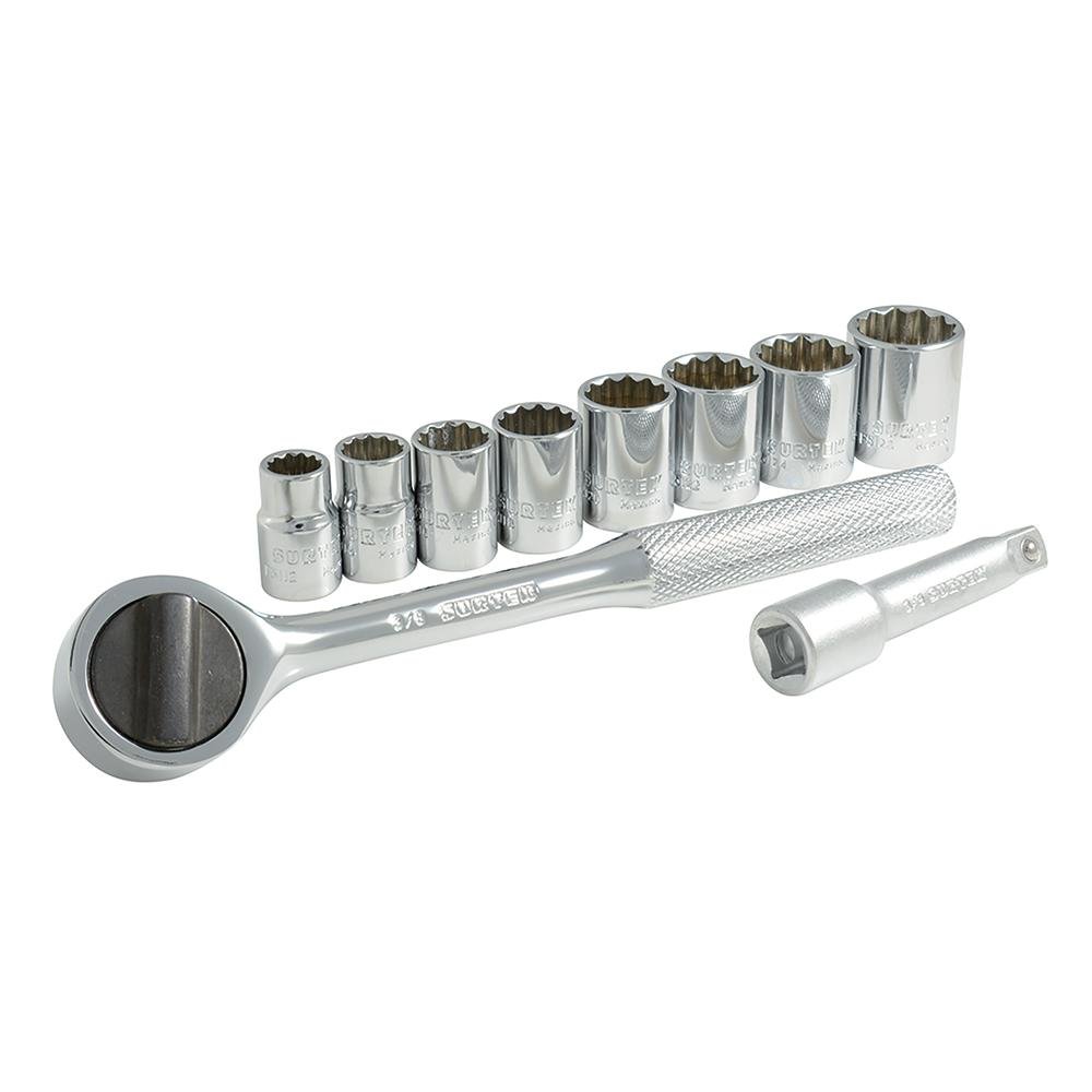 Juego 10 Dados Y Accesorios En Pulgadas 3/8" En Rack Surtek. - FERRETERÍA WITZI