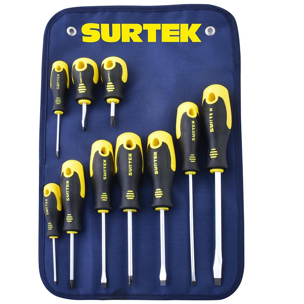 Juego 10 Destornilladores Bimaterial Estuche Combinado Surtek. - FERRETERÍA WITZI