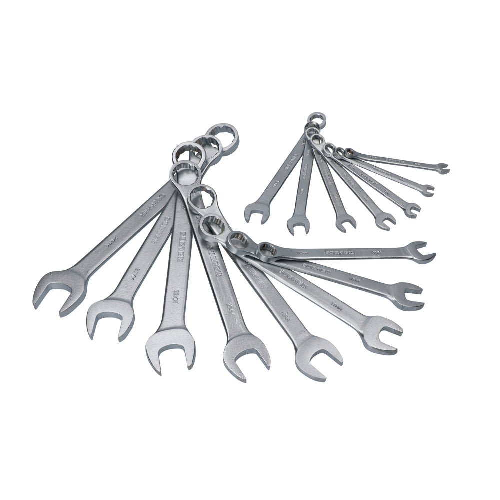 Juego 15 llaves combinadas métricas satinadas rack Surtek. - FERRETERÍA WITZI