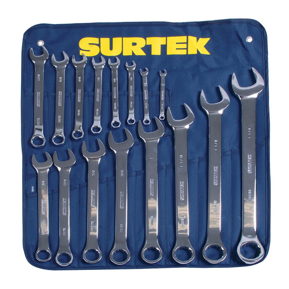 Juego 16 llaves combinadas pulido 12 puntas pulgadas Surtek. - FERRETERÍA WITZI