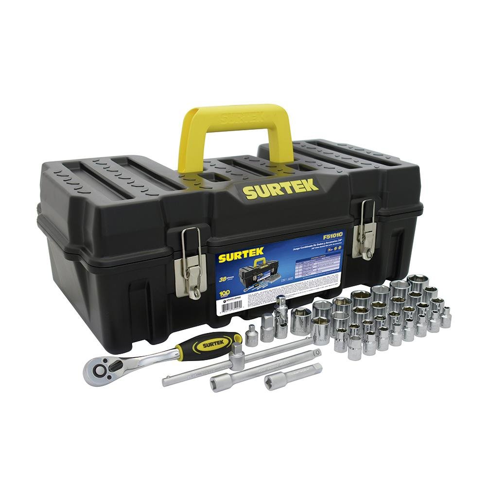 Juego 38 Dados y Accesorios Combinados De 3/8", Caja Surtek. - FERRETERÍA WITZI
