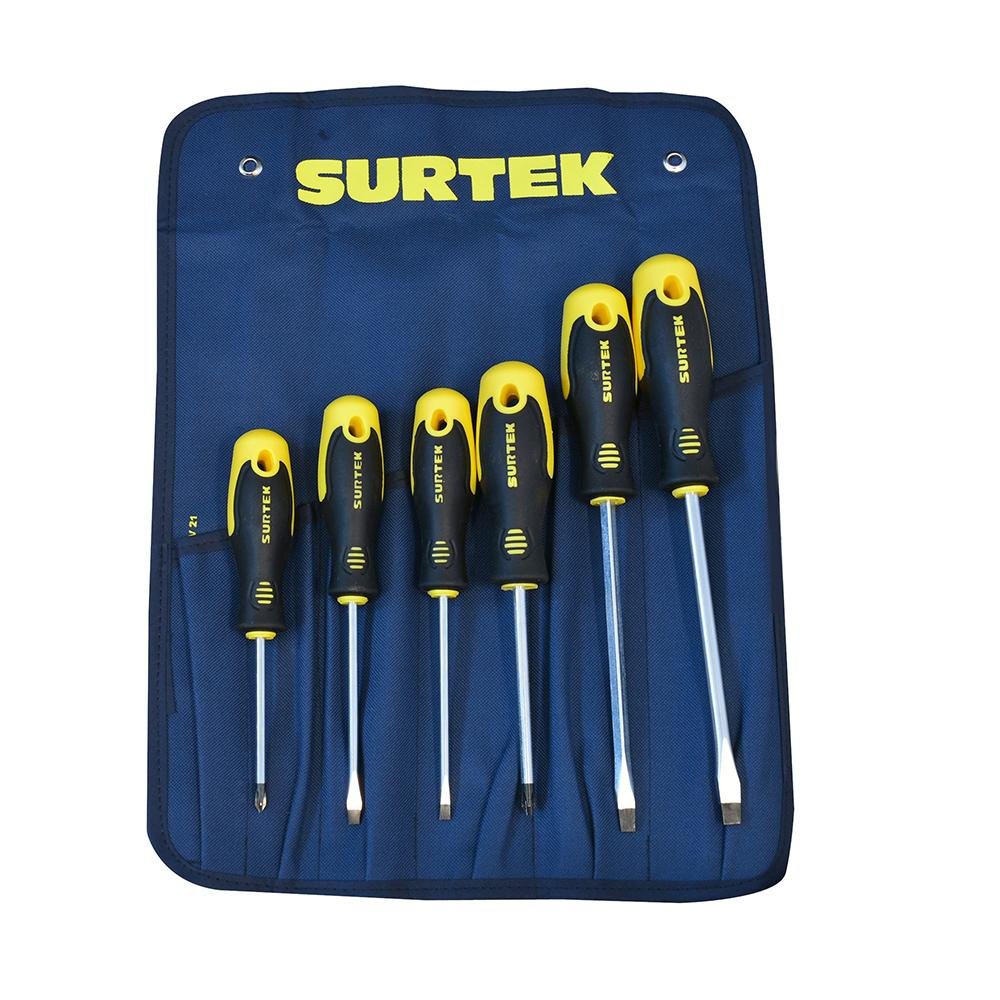 Juego 6 Destornilladores Bimaterial Estuche Combinado Surtek. - FERRETERÍA WITZI