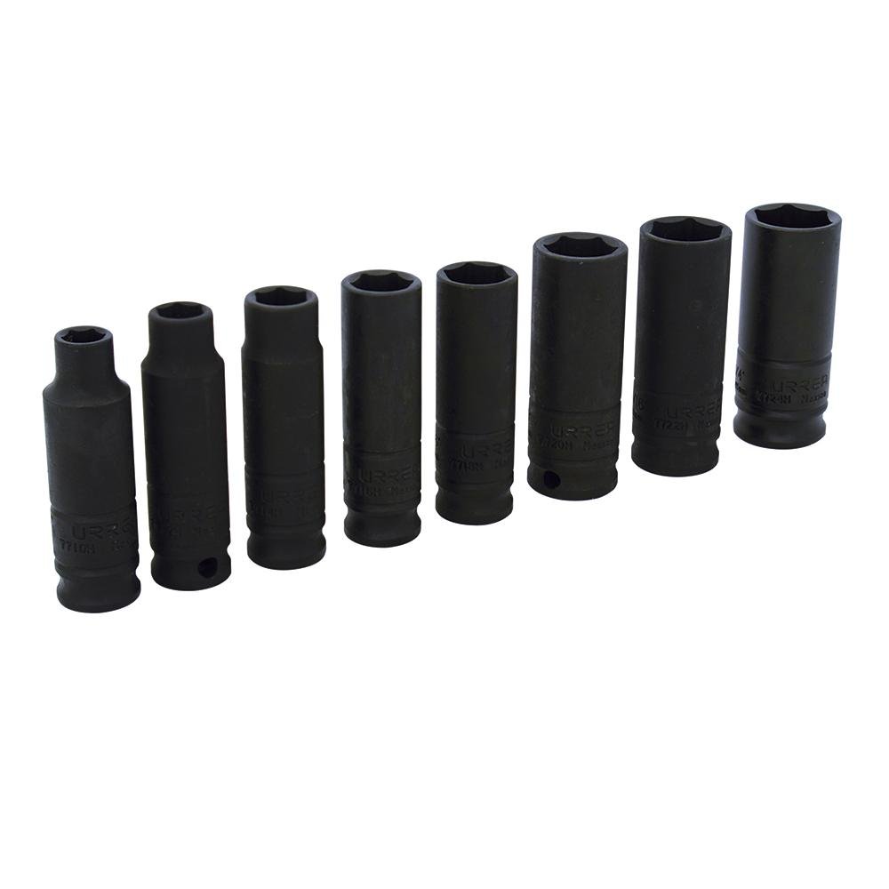 Juego 8 Dados Impacto Largos En Pulgadas 3/8" 6 Puntas Urrea. - FERRETERÍA WITZI