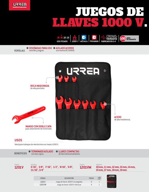 Juego 8 llaves españolas pg 1000V Urrea - FERRETERÍA WITZI