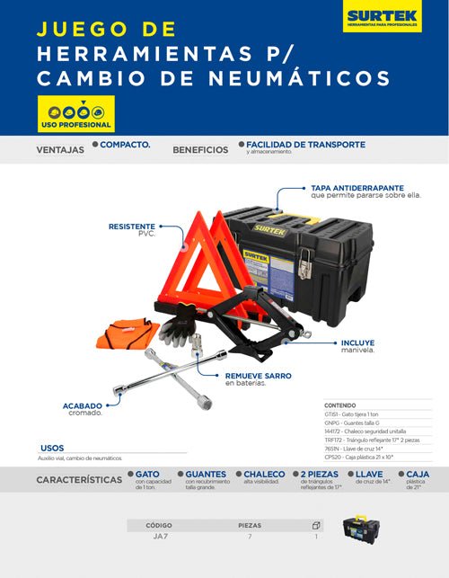 Juego automotriz combinado, 7 piezas con caja plástica CPS20 Surtek - FERRETERÍA WITZI